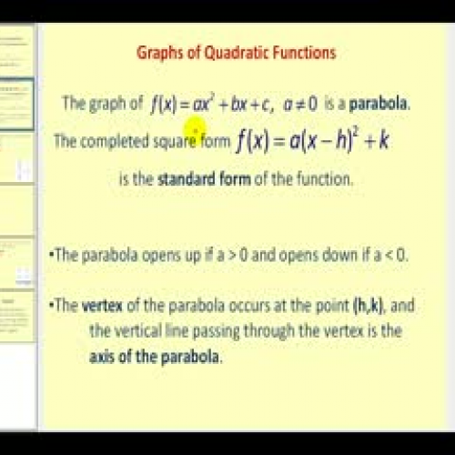 Graphing Quadratic Functions in Standard Form