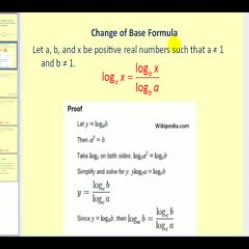 Logarithms:  Change of Base Formula