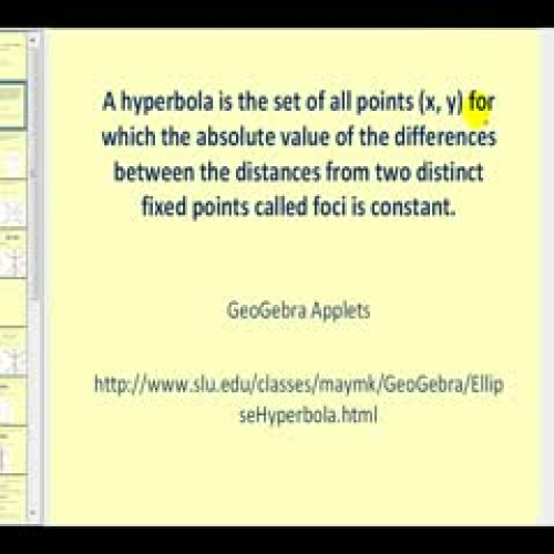 Conic Sections:  The Hyperbola part 1 of 2