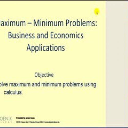 Max and Min Apps. w/ Calculus - Part 1 of 2