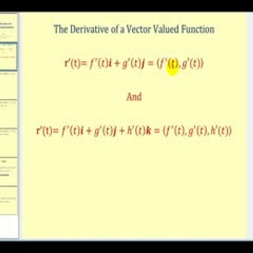 The Derivative of a Vector Valued Function