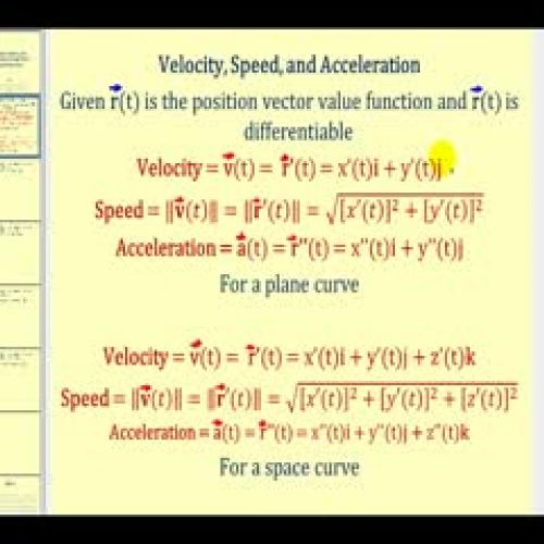 Velocity, Speed, and Acceleration Using V. V.