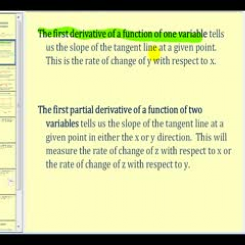 First Order Partial Derivatives