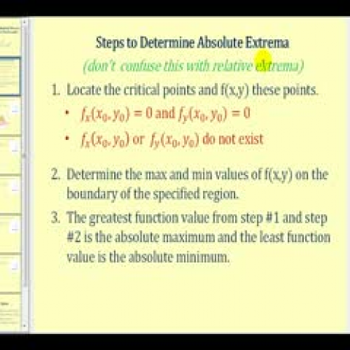 Absolute Extrema of Functions of Two Variable