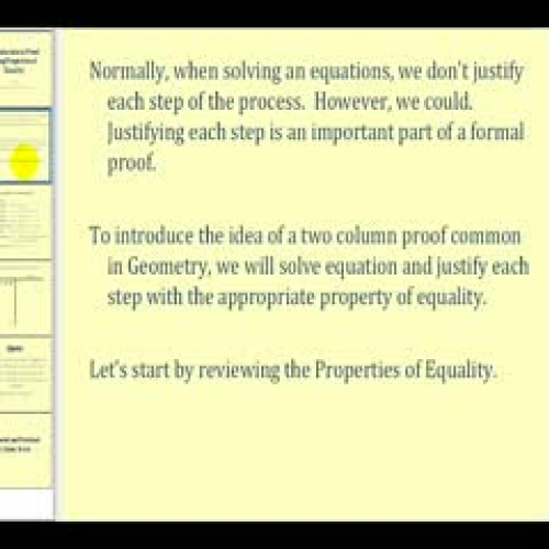 Introduction to Proof Using Properties of Equ