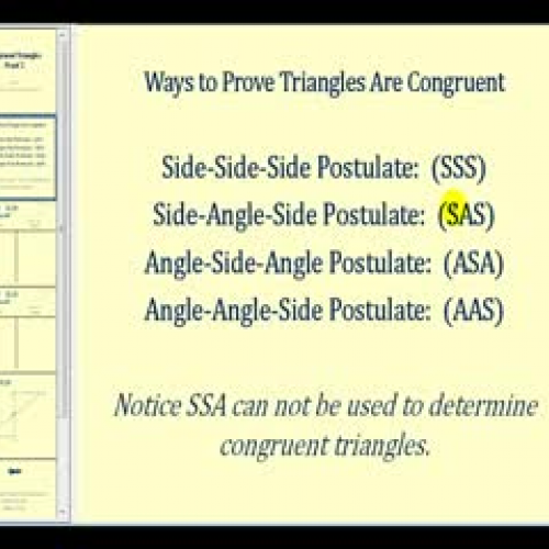 Example 2:  Prove Two Triangles are Congruent
