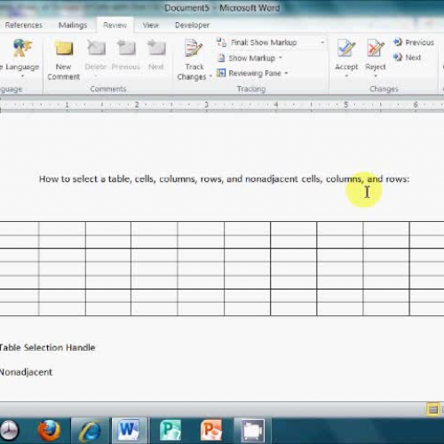 Selecting tables, cells, rows, and columns