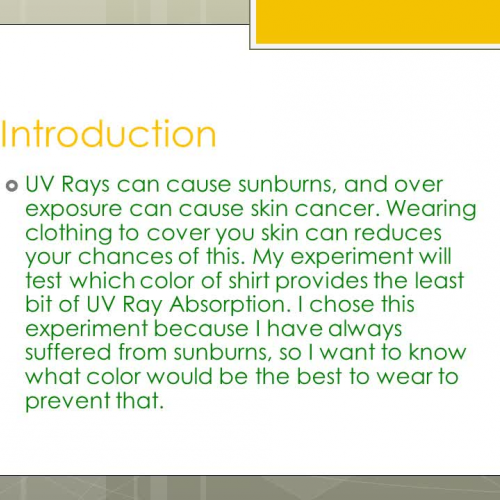 The effectof Shirt Color on UV Ray Absorbtion
