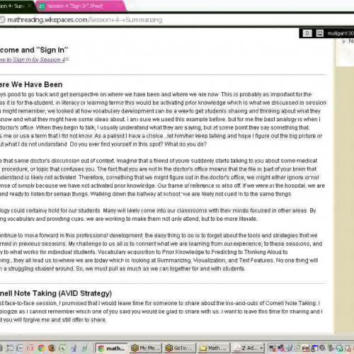 Session 4: Reading in Math Summarizing