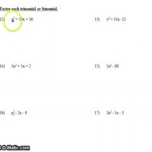 Algebra 1 Test Review 9.1-9.5,12.5 #12-20