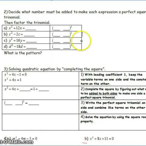 Solving Quadratic Equations by Completing the