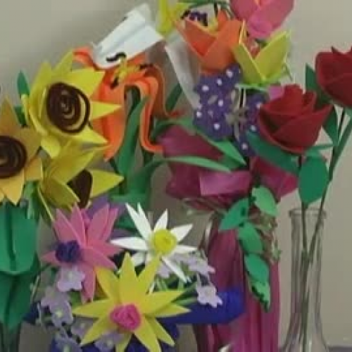 Foam Flower Crafts for Kids - Cutting Leaves 