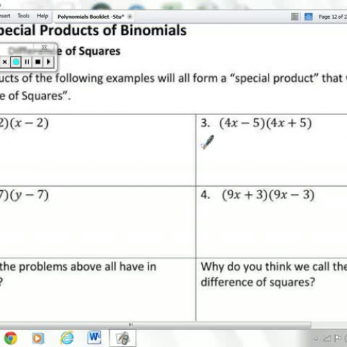 Lesson 6 - Polynomials - Special Products