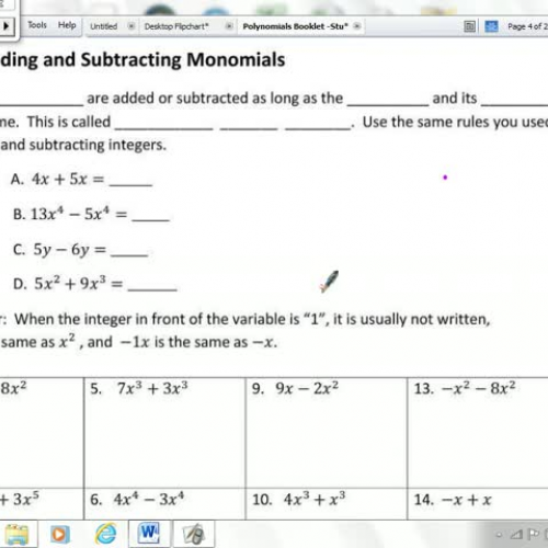 Lesson 2 - Polynomials - Adding and Subtracti