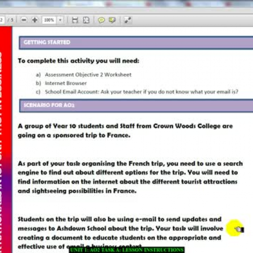 UNIT 1 AO2 TASK 1 LESSON INSTRUCTIONS