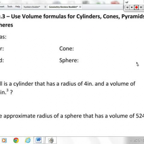 G.GMD.3  Use Volume formulas for Cylinders, C