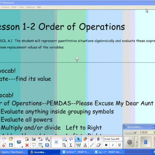 Algebra 1-2  Order of Operations