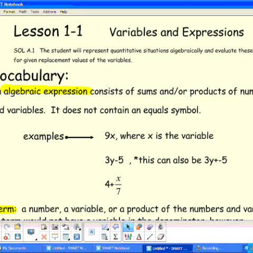 Algebra 1-1 Variables and Expressions 