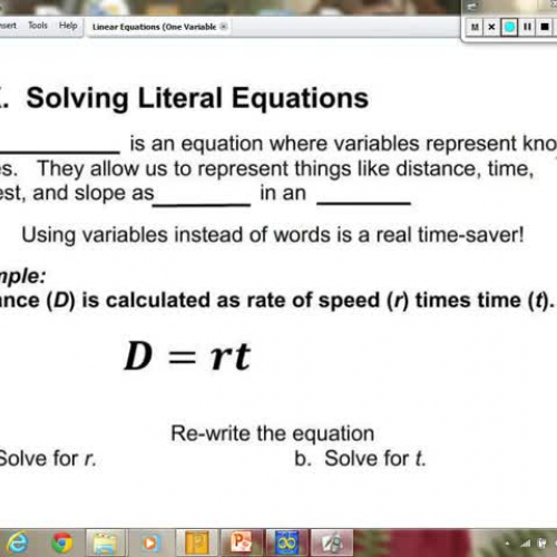 X.  Solving Literal Equations