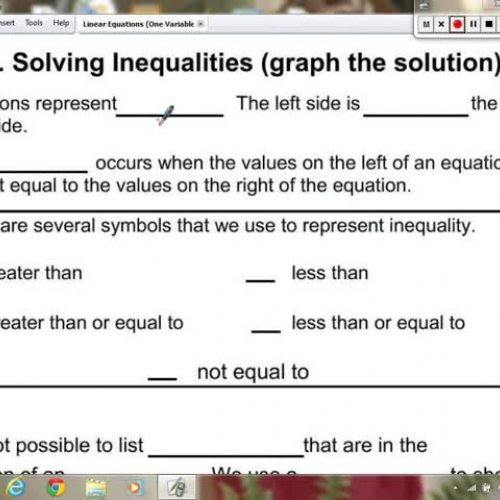 XI.  Solving Inequalities (Graph the Solution