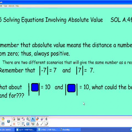 Algebra Lesson 2.5 Video, Absolute Value Equa