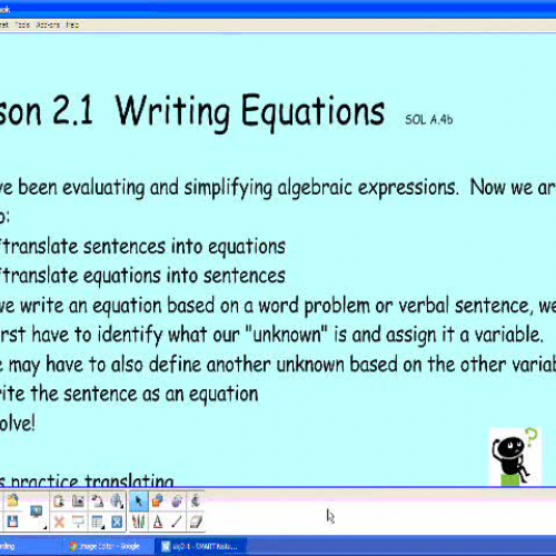 Algebra Lesson 2.1 Writing Equations