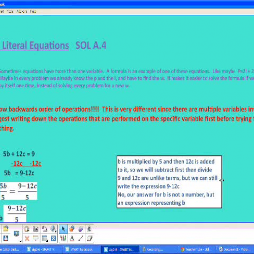 Algebra Lesson 2.8 Literal Equations