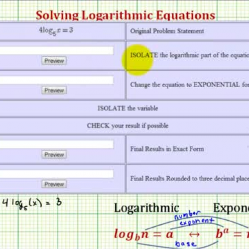 Log Equations One Step Divide Irrational Ex