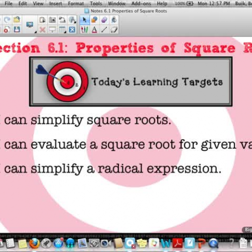 Notes 6.1 Properties of Square Roots