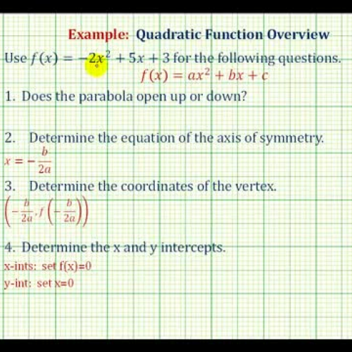 Quadratic Function Review Ex