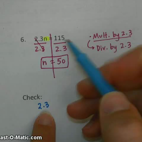 Lesson 1B-1 Video Part 2 Solving One Step Equ