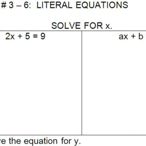 TOPIC # 3 - 6 Literal Equations