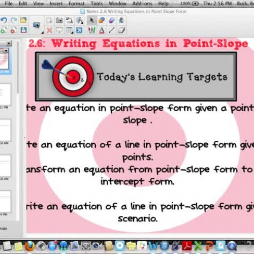 Lesson 2.6 Writing Equations in Point Slope F