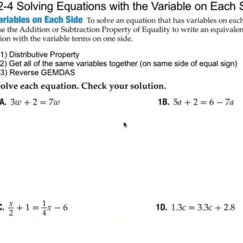 2-4 Solving Equations with the variable on ea