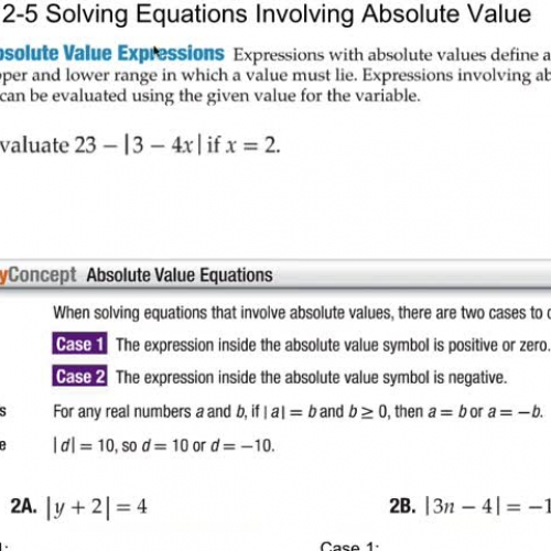 2-5 Solving Equations Involving Absolute Valu