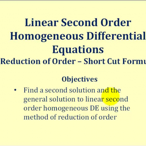 Reduction Order Linear Sec Order Homo D E1 Sh
