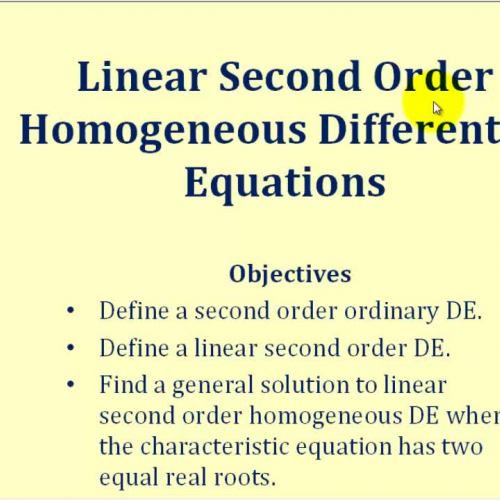 Second Order Linear Homo D E_2 Equal Roots Ch
