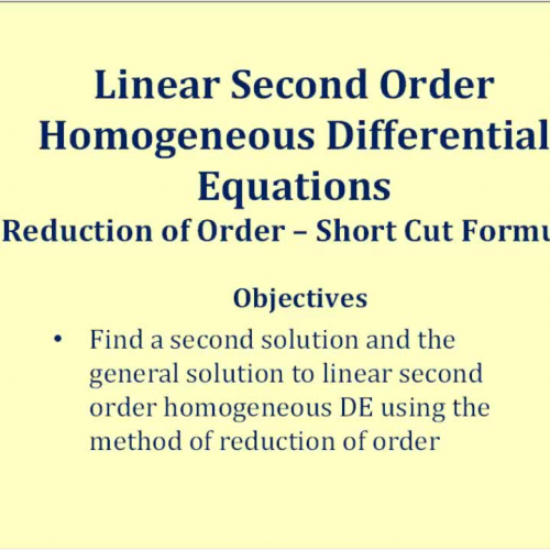 Reduction Order Linear Sec Order Homo D E2 Sh