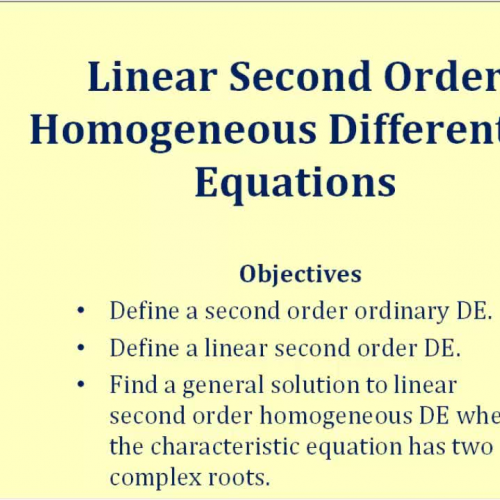 Second Order Linear Homo D E Complex Roots