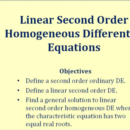 Second Order Linear Homo D E_2 Equal Roots Ch