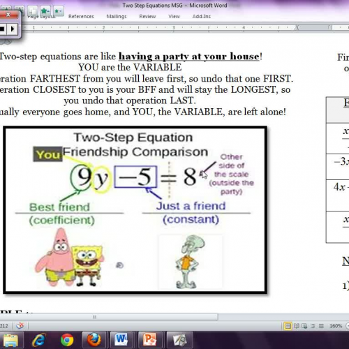 Two Step Equations Notes For MSG