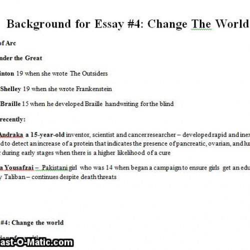 Essay 4 - Change The World