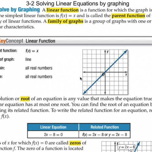 3-2 Solving Linear Equations by Graphing