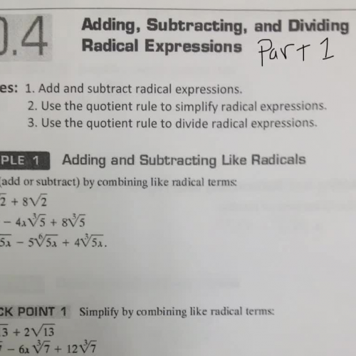 10-4 Part 1 Adding and Subtracting Radicals