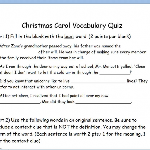 Christmas Carol Vocabulary Quiz 2013