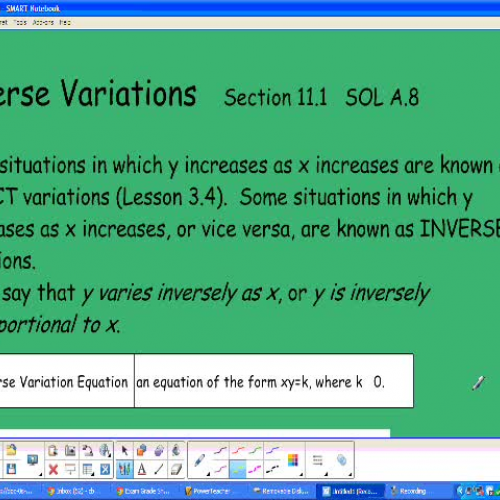 Algebra Lesson 11.1 Inverse Variation