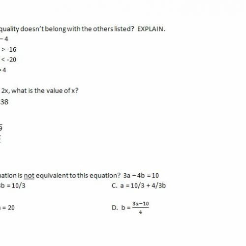 multiple choice equations and ineq 7,10,13