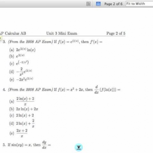 Calculus AB Unit 3 Mini Exam Page 2