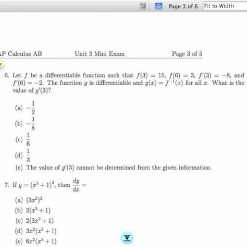Calculus AB Unit 3 Mini Exam Page 3