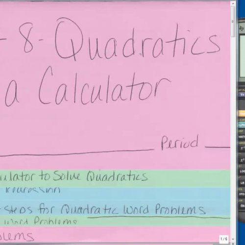 Unit 8 - Quadratics on a Calculator Foldable 